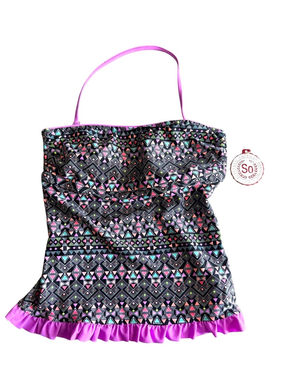 SO Girls Black Geometric Pink Accent Tankini Top.
Size S